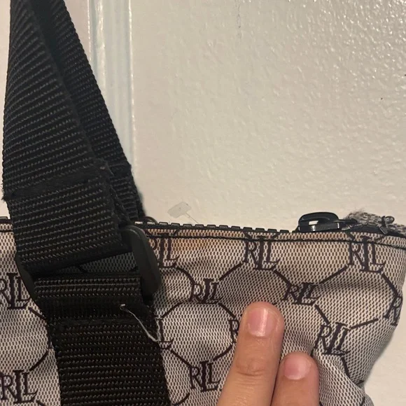 Ralph Lauren Gray Monogram Tote with Black Web Straps - Picture 8 of 13